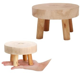 YYHONGMAI Mini Wooden Plant Stand, Round Display Riser, 3-Legged Decorative Stool for Indoor Plants, Candles, Home Decor