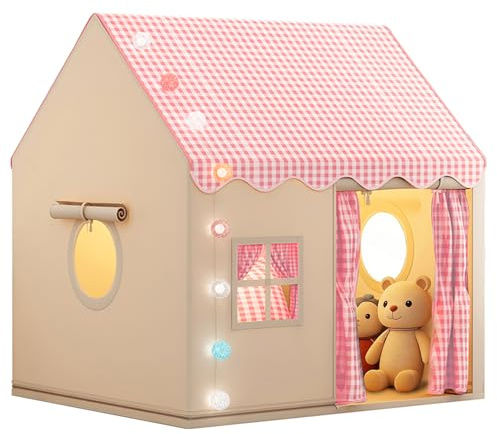 FREEAMG Kids Play Tent with Multi-Coloured Ball Lights & Storage Bag, Children's Playhouse Indoor Outdoor for 3-7 Year Old Boys Girls, Spacious Kids Tents 120x105x128cm, Toy House(Pink)