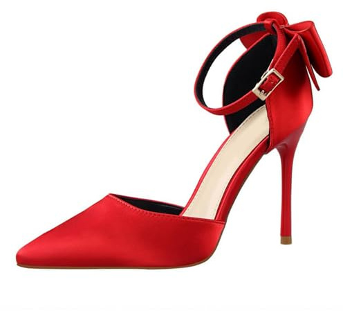 Tacones Altos Zapatos De Tacón para Mujer con Correa En El Tobillo 10 CM Sexy Stilettos con Punta Aguda para la Noche-Numeric_34