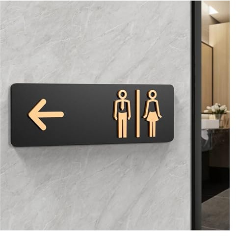 Skyltar toalettskyltar badrum män kvinnor offentlig guide hotell vänster höger