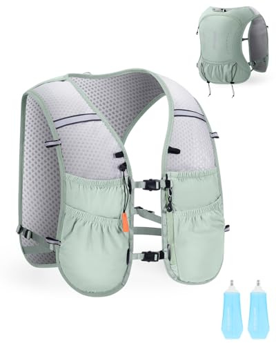 ECOHUB Running Hydration Vest Backpack with 2*500ML Soft Flask, Lightweight Trail Running Pack for Men Women, Adjustable No Bounce Hydration Backpack for Marathon Hiking Cycling (Green)