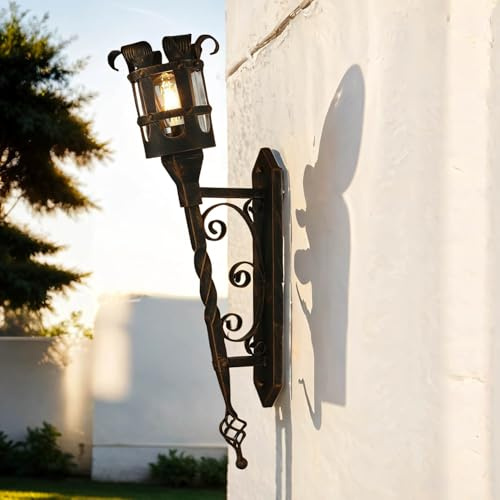 Aplique de exterior IP44 77,5 cm de altura en negro cobre estilo rústico cristal aluminio E27 antorcha de pared lámpara de jardín terraza luminaria de exterior