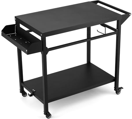 RBFGYIOP Carrello Griglia Esterno Tavolo Con Supporto Forno Pizza Con Ruote Bloccabili Patio Esterno Tavolo Preparazione Cucinare All'Aperto Carrello Barbecue Affumicatore Cortile Campeggio Feste