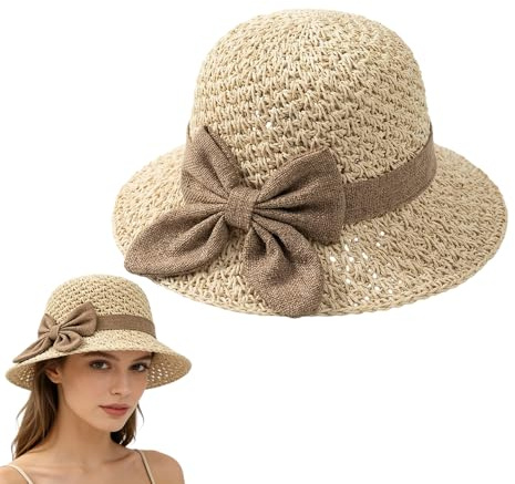 Generisch Sonnenhut Damen Strandhut Faltbar Sommerhut Strohhut mit Breite Krempe Summer Hat Women's Breathable Hat Visor Cap Für Strand Und Outdoor Aktivitäten Sonnenschutz (Beige)