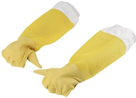 1 par de guantes de apicultor, guantes de apicultor de piel, mangas largas ventiladas, diseño de puños elásticos, protege las manos de los apicultores, práctico accesorio de apicultura