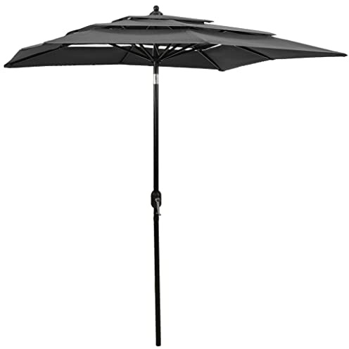 HFXHIJXQ Ombrellone da giardino, 2 x 2 m, colore antracite, con palo in alluminio da 38 mm, 3 strati, con manovella, pieghevole, per giardino, terrazza, balcone e tavoli da mercato