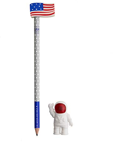 Legami - To The Moon And Back, Set di 2 Gomme e 1 Matita, 0,7x17,5 cm, Matita con Mina HB, Tratto Preciso, per Disegnare e Scrivere