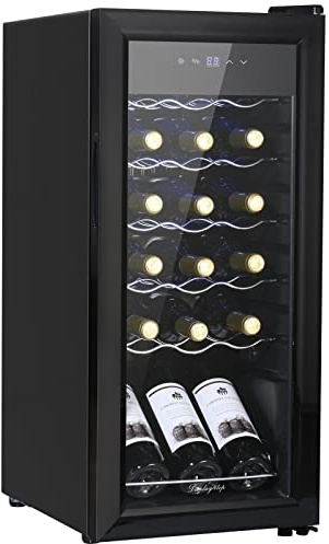 display4top Wine Fridge, 53L Capacity Wine Cooler,Wine refrigerator,Digital Touch Screen Controls,black (18 Bottles)