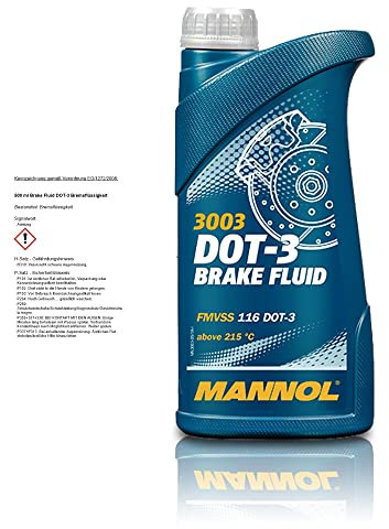 MANNOL 0.5 Litre DOT 3 Brake Fluid SAE J 1703 Universal Synthetic Based On Polyglycols And Esters