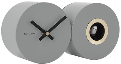 Karlsson Kuckucksuhr Duo Cuckoo - Mausgrau - 26x13x7,2cm - Rund - Stahl - Wanduhr Modern Wohnzimmer - Wanduhren - Kuckucksuhr