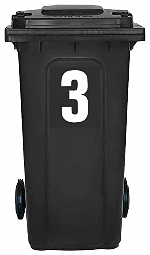 Pack of 4 White Bin Number 3 Stickers (17 cm) bin Numbers Stickers Vinyl Bin Stickers Packwith® #PBN10-3