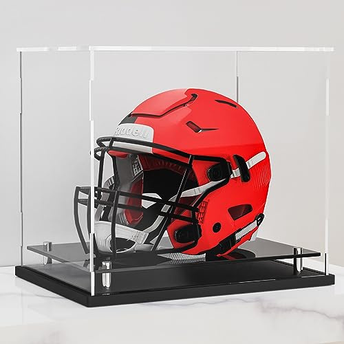 Football Helmet Display case Full Size,Self-Assembly Acrylic Helmet Display Case with Black Protection Holder Base,UV Protection Clear Sports Memorabilia Showcase for Basketball Sneakers