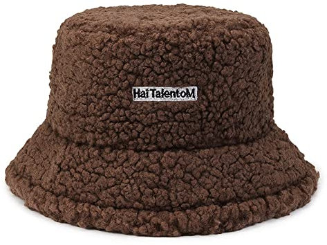 Bob Mütze Winter Thermo Teichhut aus Wolle Chic Hut Melonenhut Glocke Elegant Fischerhut Stickerei Buchstaben Mode Mütze Lässig Reisen Hochzeit Shopping für Damen und Mädchen, Marron, 58/60 cm