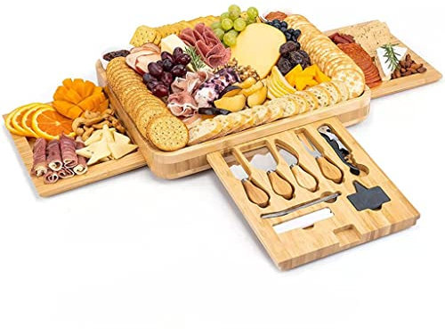 Planche à Fromage en Bambou et Ensemble de Couteaux Bols en céramique Ouvre-vin Plateau de Service