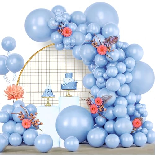 Ballon Bleu, 120 Pièces Kit Arche Ballon Bleu Pastel, 18 12 10 5 pouce Guirlande Ballons Anniversaire Mariage Baby Shower Bapteme Filles Femmes Garçons Homme Décorations de Fête