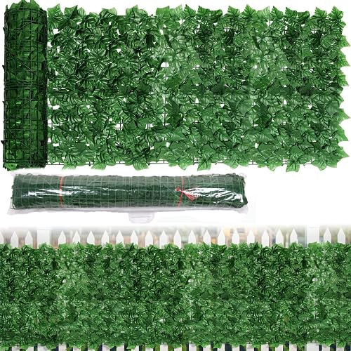 SOYCCYOP Künstliche Efeu Hecke Sichtschutz, 100 * 300CM Efeu Sichtschutz Outdoor, Balkon Sichtschutz Efeu, Zaun Sichtschutz für Gartenhecken Balkon Mit 30 Sätze Zusätzliches Laub (2PCS 0.5 * 3M)