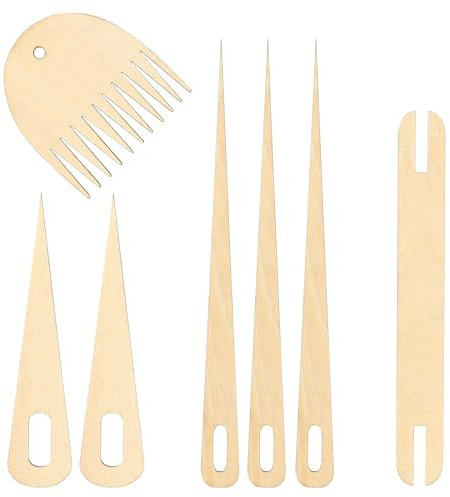 Il set di 7 bastoncini per telaio a mano in legno include 5 aghi per tessitura in legno, 1 volano in legno, 1 pettine per tessitura in legno, strumenti e accessori per lavori a maglia fai da te, aghi