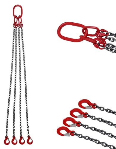 G80 kedjehängare, anslagskedja, 4-tråd, kedjehängare, gaffelhuvudkrok, kvalitetsklass (1,5 m med 5 T lastkapacitet) för maskiner, fabriker, lager, garage