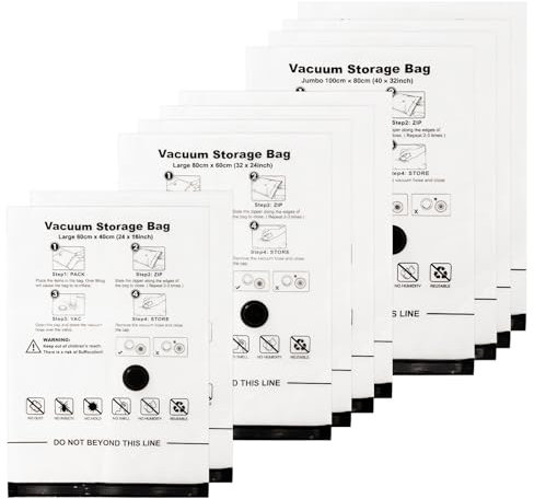 Accenter Vakuumierbeutel Set für Kleidung und Bettdecken 10-teiliges Set mit 3 verschiedenen Größen schützt vor Staub und Feuchtigkeit Vacuum Bags for Clothing spart bis zu 80% Platz