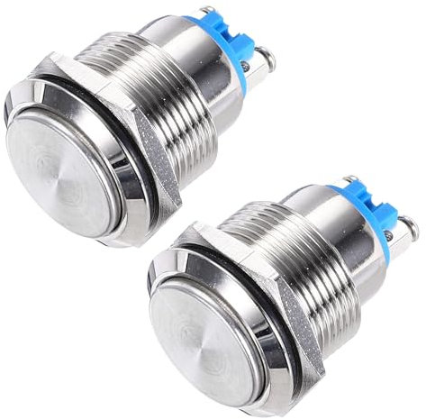sourcing map Latching Metal Push Button Switch 19mm Mounting Dia 1NO Silver LED Light, High Head, 2pcs