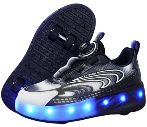 Skor med hjul för pojkar och flickor, unisex rullskridskor för barn med 4 hjul, 2-i-1-skoter multifunktionella skateboardskor (41 EU, svart)