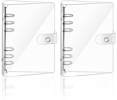 TNSLAND 2 stycken ringpärmar A6 fodral transparent ringpärm med tryckknapp vattentät smutsavvisande 6 hål ringpärm av mjuk PVC-mapp A6 för gör-det-själv bärbar dator resefotoalbum dagbok