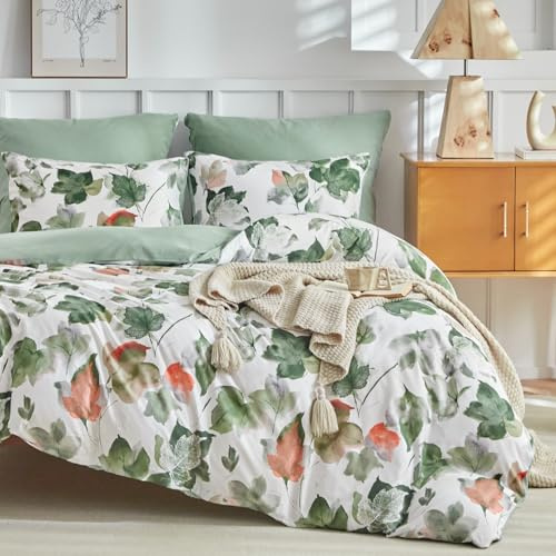 Lekesky Set Copripiumino Matrimoniale 240x220cm, Copripiumino Matrimoniale 3 Pezzi in Microfibra con Motivo a Acquerellato, Comprendente 1 Copripiumino 240x220cm + 2 Federe 50x80cm, Verde Acero