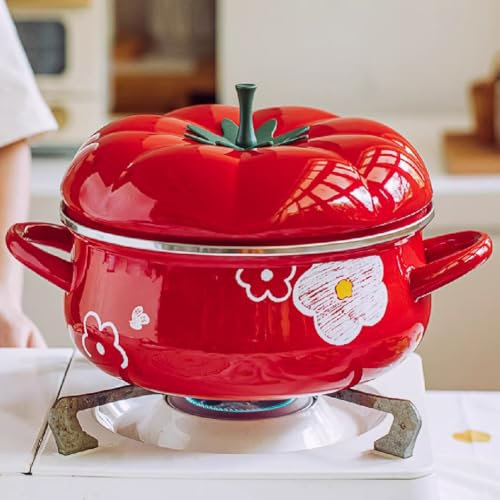 UPWONEC Tomaten Emaille -Topf, Künstlerischer Emaille -Suppen -Topf, Haushaltskochtopf, Glatte Oberfläche, Geeignet Für Eine Vielzahl Von Öfen, Schnelle Reinigung,3.5l