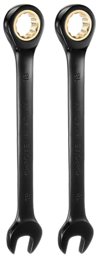 sourcing map 2Pcs Ratcheting Spanner 18mm Metric Open End Wrench 72-Teeth CR-V Steel 12 Point Nickel Plated Combination Ratchet Wrench for Fasteners Nut Bolt