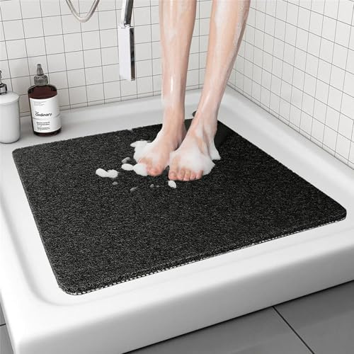 Duschmatta, halkfri, luffa-duschmatta, tvättbara badmattor med dräneringshål, PVC luffa, halkfri matta, badkar, komfort, mjuka duschmattor för familjer (svart, 60 x 60 cm)