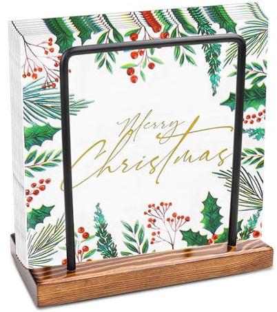 Serviettenhalter Holz und Metall Serviettenhalter Schwarz Serviettenspender für Tisch Servietten Halter Metall Serviettenständer für Tisch Küchenzubehör Servietten Halterung zum Dekorieren