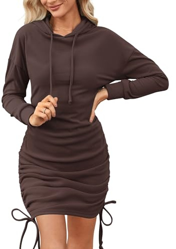 Aottori Vestido Sudadera Mujer Elegante Sudadera Larga con Capucha Hoodie Pullover Casual Otoño Invierno Jersey Manga Larga Sólido Sudaderas Dress