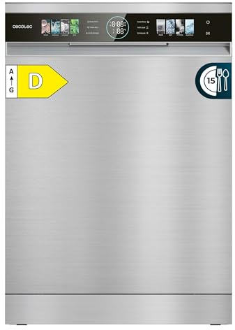 Cecotec Lavavajillas Compacto de 60 cm Bolero Aguazero 6320 Inox D, 1900W, 15 Cubiertos, 8 Programas, Pantalla FullColor XXL, Smart Wash, Turbo Dry+, AutoClean, Media Carga, Delay Start, ChildLock