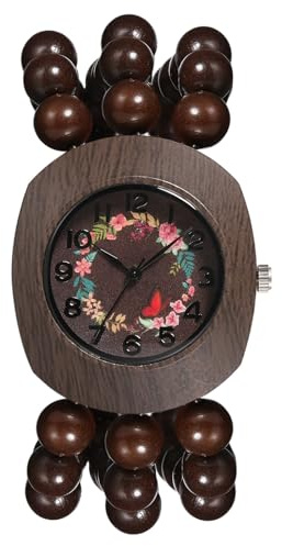 Avaner Armbanduhr Damen Elastisches Naturholzuhr: Boho Damenuhr Arabische Ziffern Buddhistischen Perlenarmband Wasserfeste Frauenuhr Alltag Beruf Analog Quarzuhr Geschenk für Frauen Mädchen
