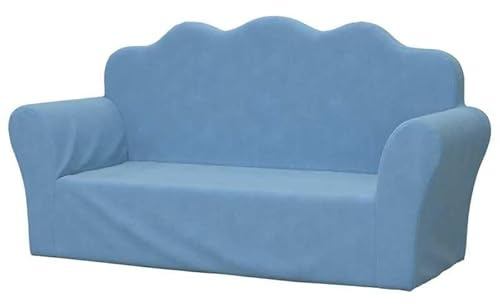 Eleganz Sofá infantil de 2 plazas, color azul, suave felpa para habitación infantil, 100% poliéster, cómodo y seguro para niños pequeños, muebles para bebés y niños pequeños