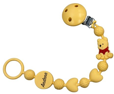 Chaîne porte-tétine en silicone personnalisée avec nom - Modèle Bubble Charm - Clip sécurisé - Idée cadeau naissance - Ours - Ultra léger