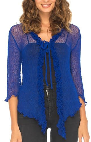 SHU-SHI - Bolero Transparente para Mujer - con Volante - Punto Ligero - Talla única - Azul Real