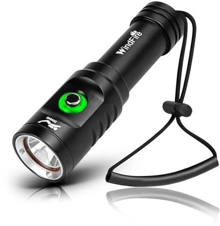 WINDFIRE Dive Light Scuba Diving Flashlight, Super Bright Rechargeable Waterproof Torch with Power Indicator, 3 Modes Underwater Lights, Scuba & Snorkeling Safety Dive Lights for Night Diving