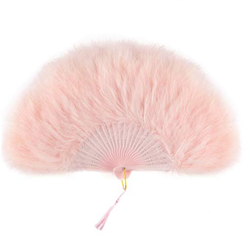Coucoland Pink Feder Fächer mit Pink Griff Damen 1920s Accessoires Feder Handfächer für Gatsby Cocktail Hochzeit Party Halloween Fasching Karneval Kostüm Zubehör Rosa