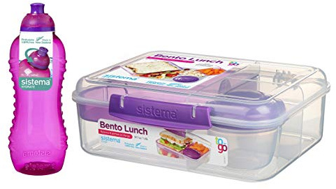 Sistema SET (21690+785)- Bento Lunchbox 1,65L mit Obst-/Joghurtbecher+Squeeze/Twist Bottle, 460ml- lila