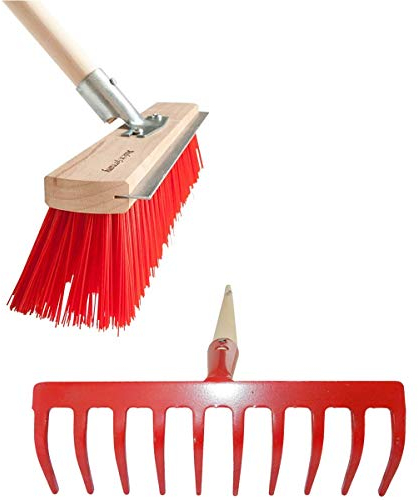 SHW-FIRE - Effizientes Gärtnern mit 10 Zinken Rechen und 40 cm breitem Straßenbesen - Holzstiel inklusive