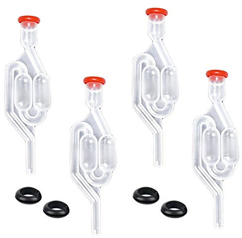 ASFINS Gärröhrchen Set, 4 Stücke Luftschleusen Gärspund Gärverschluss und 20 Stücke Silikon Ösen für Einkochen, Brauen, Wein Machen, Sauerkraut Gären, Kimchi, S-förmig, 10mm