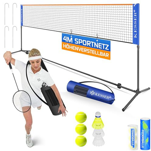 KESSER® Badmintonnetz Tennisnetz | Federballnetz 3-Fach-Höhenverstellbar 107/120/155cm, stabiles Gestell, Set mit Netz, 3X Federball & 3X Tennisball, Montagezubehör, Transporttasche, Indoor & Outdoor