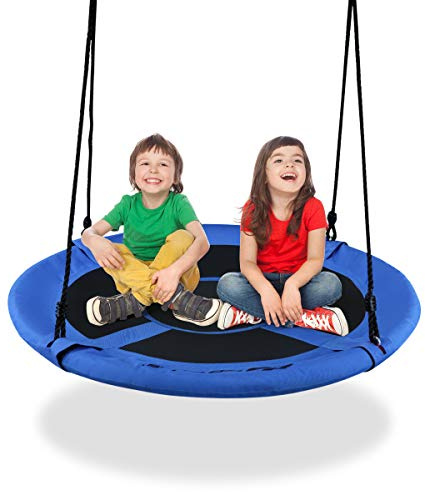GYMAX Swing Seat with 100-160CM Adjustable Rope, Oxford Fabric Tree Swing, Hanging Chair for Kids and Adults, Holds up to 150kg (Blue, Round)
