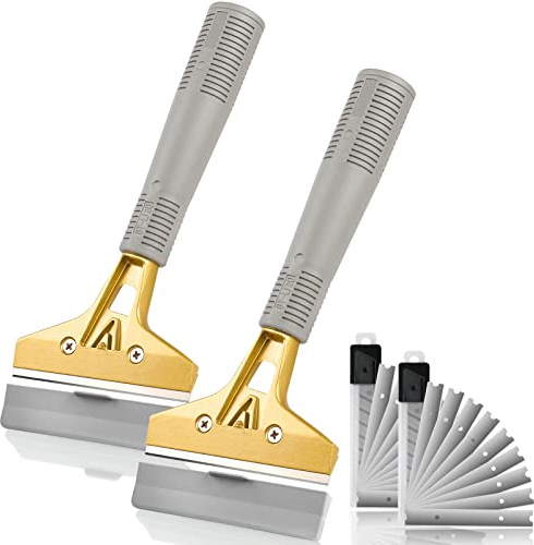 Razor Blade Scraper set of 2 PCS 4 Scraper Tool and with 20pcs Extra Metal Blades for Floor, Window, Glass, Stove, Wall, Paint, Caulk, Labels, Adhesive, Sticker Removal