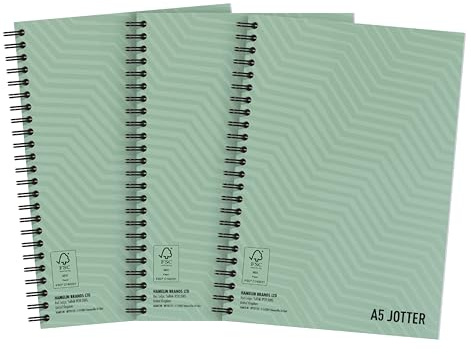 Summit Jotter A5 Metallic Notebook, Wirebound, 8 mm Lined, Pack of 3 Notepads, Card Cover