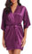 Wikoan Peignoirs Femme Satin Kimono Robe de Chambre Bride Sortie de Bain Mariage Peignoir de Bain Bridesmaid avec Ceinture Violet Foncé S