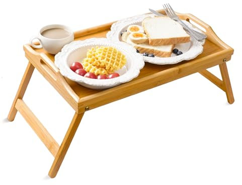 unycos - Klappbarer Laptoptisch aus Bambus 50x30x22.3cm, Betttisch, Laptop Ständer, Frühstückstablett, hoher Rand, Tragegriffe, Laptoptisch für Couch, Feuchtigkeitsbeständig (Mittagstisch)