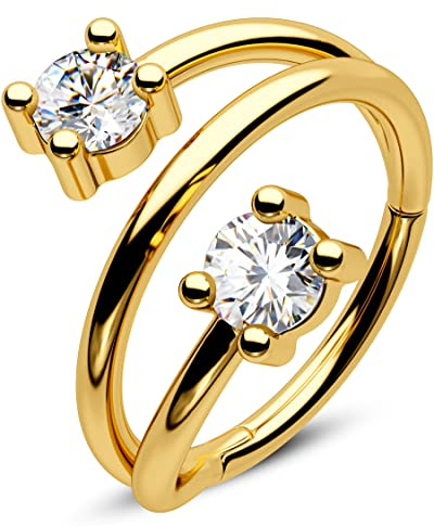 CM Crareesi Mania - Orecchini a cerchio per piercing all'elica, in acciaio INOX 316L, oro e argento, con zirconia cubica minuscola, anelli a incastro a spirale da 8mm/10mm, 16G, per piercing al rook