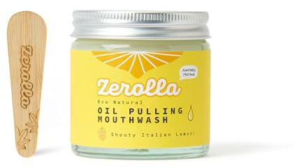 Zerolla Eco Natural Coconut Oil Pulling Mouthwash 60ml Italian Lemon | Ayurvedic Detox Method | Fresh Breath & Whiter Teeth | with Organic Coconut, Sesame & Essential Oils | Zero Waste & Plastic-Free
